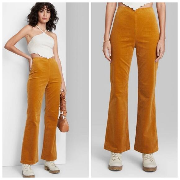 NWT Wild Fable Pull On Corduroy Flare Leg Pants Medium Gold Chartreuse Retro - Picture 1 of 11